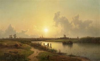 Sonnenuntergang in niederländischer Flusslandschaft by 
																	Karl Adloff