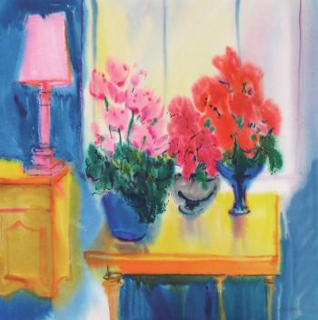 Still Life With Flowers And Lamp by 
																	Patricia Mary Fairhead