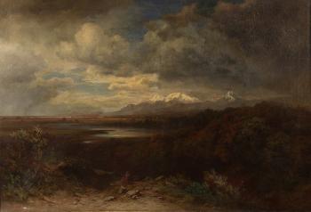The valley of Mexico: view on Lake Texcoco, the modern City of Mexico in the distance by 
																			Eugenio Landesio