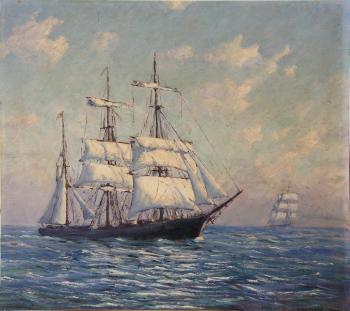 Two Clipper Ships Abeam by 
																	John Nichols Haapanen