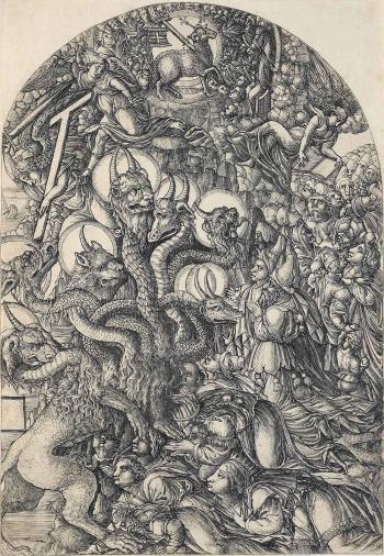 The Beast with Seven Heads and Ten Crowns, from: The Apocalypse (B. 26; R.-D. 40; Be. 31; E. 57) by 
																	Jean Duvet