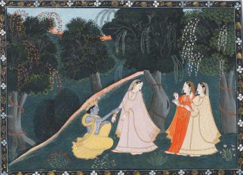 An Illustration To a Gita Govinda Series: Krishna's Tryst With Radha by 
																	 Punjab School