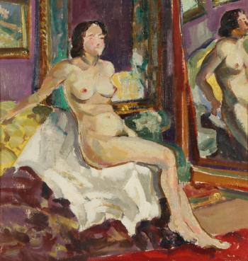 Seated Nude by a Mirror by 
																			Serguei Ivanovitch Lobanoff