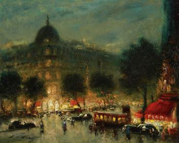 Boulevard Haussmann Paris at night by 
																			Ludolfs Liberts