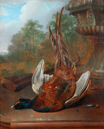 Still life with pheasant and gun by 
																			Johannes Esman