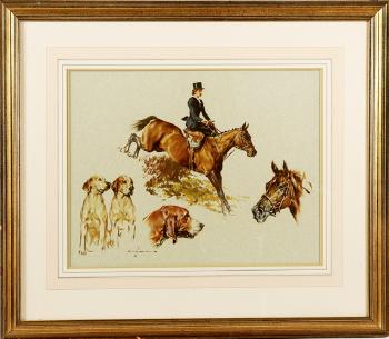 Lady Riding Side Saddle with Horse Head Study and Hound Studies by 
																	Graham Isom