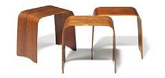 A set of three laminated teak stools. Model 4515 by 
																	Hans Ludvigsen