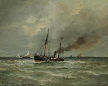 Bateau à vapeur en mer by 
																	Frederick Jacques Sang