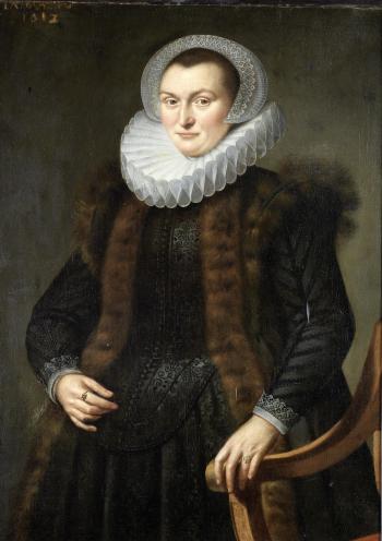Portrait of a gentleman, three-quarter-length, in a black coat and fur-trimmed mantle; and Portrait of a lady, three-quarter-length, in a black dress and fur-trimmed mantle by 
																			Cornelis van der Voort