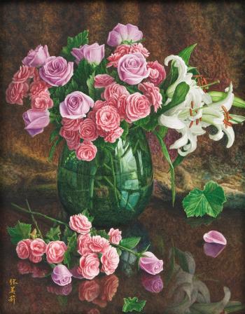 Still Life With Roses And Lilies by 
																	 Zhang Meili