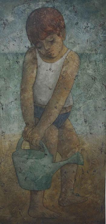 Young Boy with Watering Can by 
																	Louai Kayali