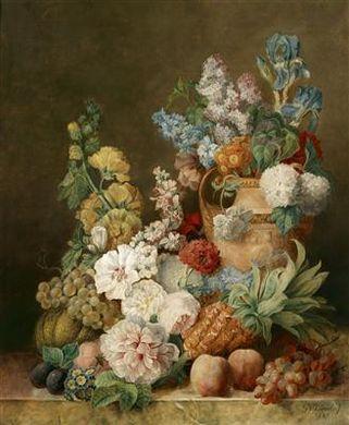 Blumenstück mit Ananas und Kürbis by 
																	Georg Frederik Ziesel