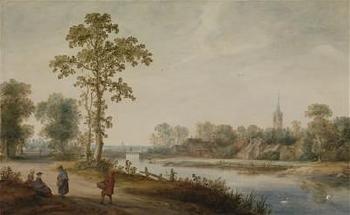 Kanallandschaft, im Hintergrund eine Stadt (Haarlem oder Leiden) by 
																	Reyer Claesz Suycker
