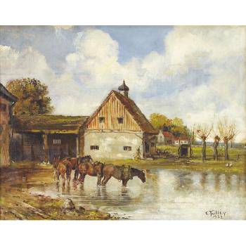 Houses And Barns With Horses by 
																	Charles Edward Tulley