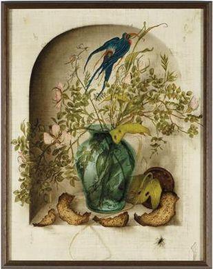 Stilleben mit Blumen in Glasvase und Insekt by 
																	Manfred Ebster