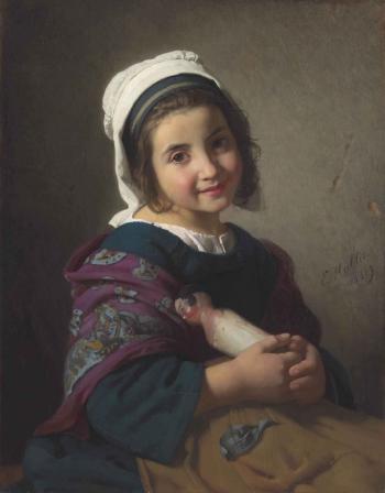 A Girl with her Doll by 
																	Emile Auguste Hublin