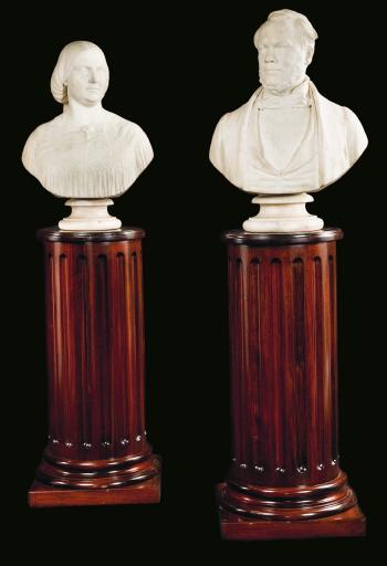 A Pair Of Carved Carrara Marble Busts On Later Wooden Pedestals by 
																			John Denton Crittenden