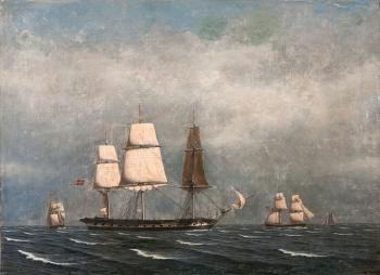 Dänische Fregatte und weitere Schiffe by 
																	Julius Prommel