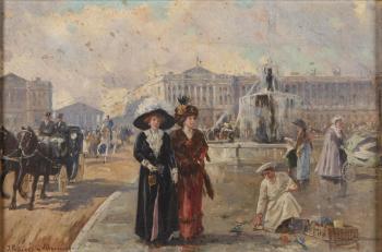 A Paris street scene; Companion painting by the same hand by 
																			Joaquin Pallares y Allustante