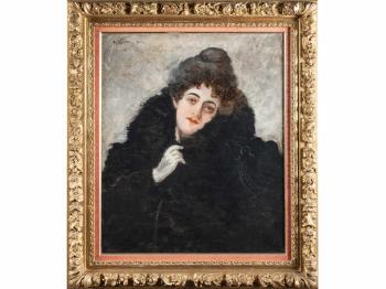 Portrait de dame en fourrure by 
																	Charles Ellival