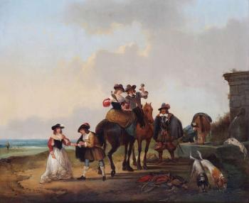 Horsemen near the well at the coast by 
																	Joseph Jacops