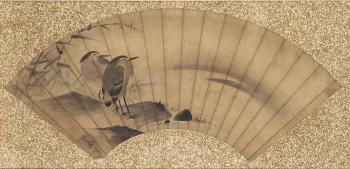 Two birds standing by a river bank by 
																	Kano Sanraku