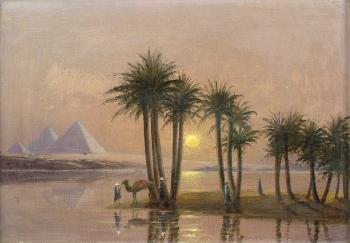 Ansicht der Pyramiden von Gizeh im Sonnenuntergang by 
																			Carl Gabriel Adelskold