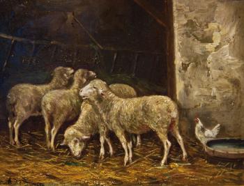 Schafe im Stall by 
																	Marie-Abraham Rosalbin de Buncey