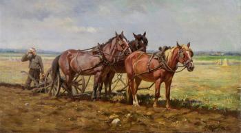 Bauer mit drei Pferden beim Pflügen by 
																	Marie Guise Newcomb