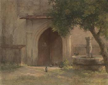 Monastery Courtyard with Flowers by 
																	Marie Onken-Palme