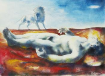 Reclining male and horse by 
																	Lin Jammet