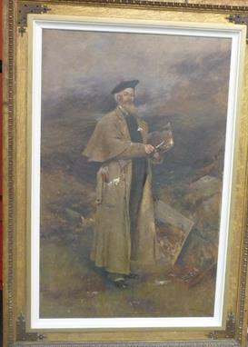 Portrait of John Smart RSA, full length standing with his palette and brushes in his hand amongst the Highlands by 
																	Charles Martin Hardie