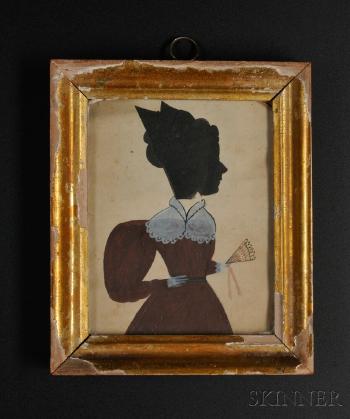 Silhouette Portrait of Henrietta Wakefield Wearing a Red Gown and Holding a Fan by 
																			 Puffy Sleeve Artist