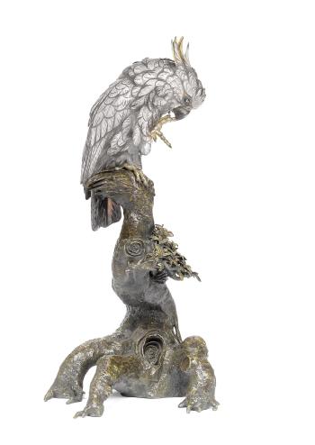 A gilt bronze and silver cockatoo by 
																			 Yoshitani