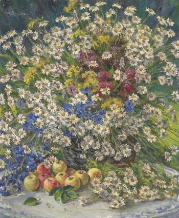 Still life with wild flowers and apples by 
																	Dmitri A Nalbandian