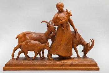 Bergère et ses chèvres by 
																	Albert Huggler