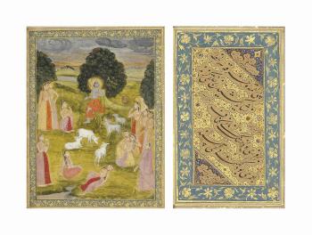 A Page From A Mughal Album: Krishna And The Gopis by 
																	 Faizullah