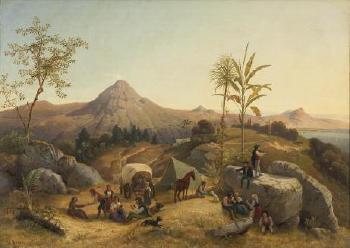 Stromboli – Rastende Zigeuner mit Pferd und Planwagen am Fusse des Vulkans by 
																	Wilhelm Zobus