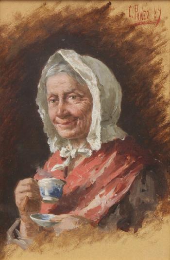 Lady with teacup by 
																			Ciro Punzo