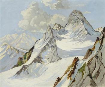Verschneite Berge bei Oberammergau, Piz Buin by 
																	Otto Ackermann-Pasegg