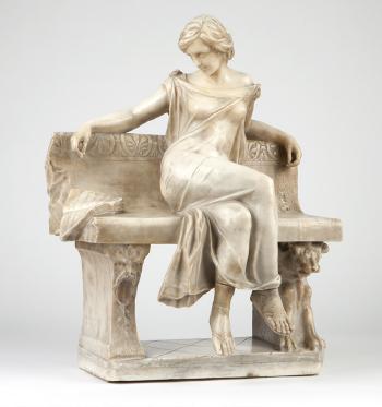 Maiden seated on bench with an open book by 
																	A Fulli