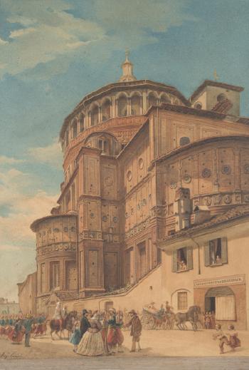 Compagnia di zuavi davanti a Santa Maria delle Grazie by 
																	Agostino Caironi
