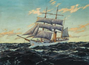 Sunset Passage - The U.S.S. Bear at sea by 
																	Charles Rosner