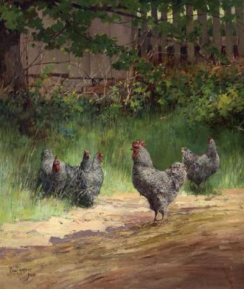 Chickens in a farmyard by 
																			Paul E Harney