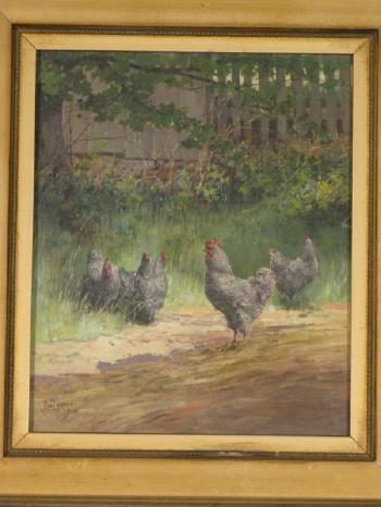 Chickens in a farmyard by 
																			Paul E Harney