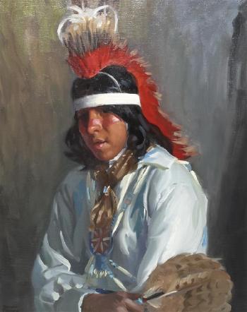 Red feather headress by 
																	Ramon Mitchell Froman