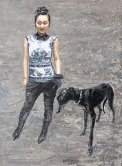 The girl with a black dog by 
																	 Ye Zhou