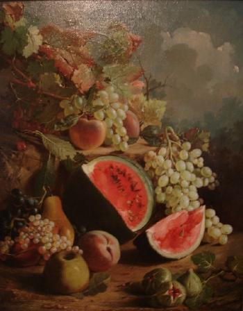 Nature morte aux raisins, pastèques et figues by 
																	Giovanni Calvini