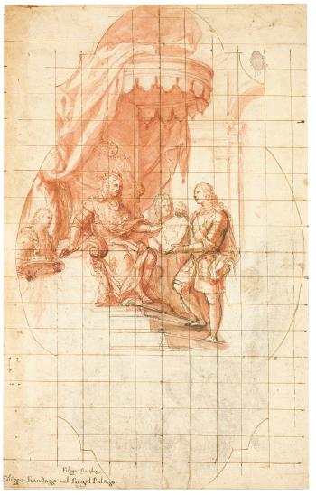 Recto: A Soldier Presenting a Map To a Seated King; Verso: a Similar Subject by 
																	Filippo Randazzo