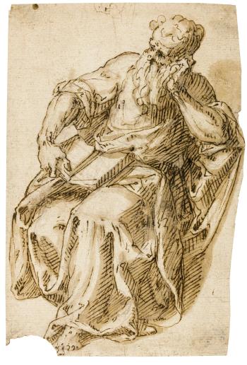 A Seated Prophet, Holding a Book by 
																	Aurelio Luini